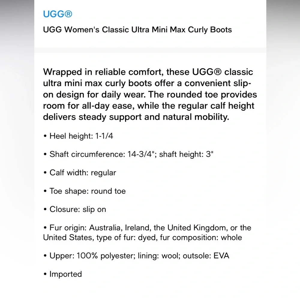 UGG Women's Classic Ultra Mini Max Curly Boots